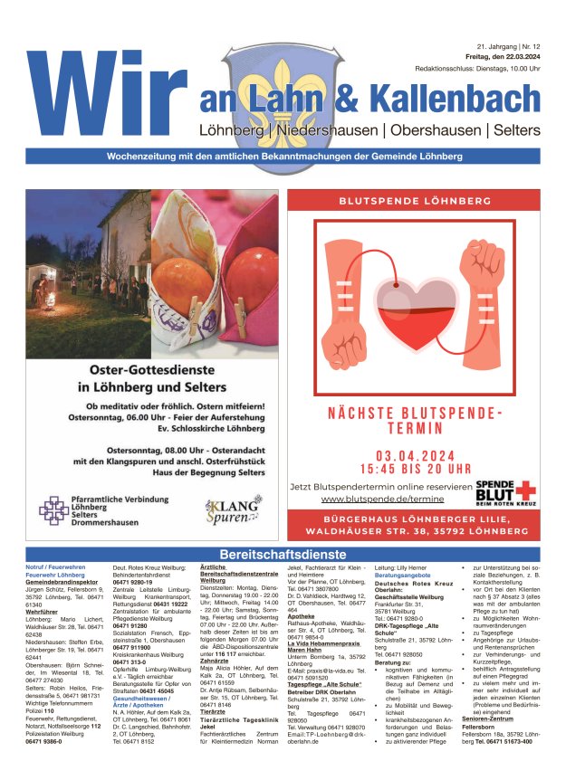 Amtliches Mitteilungsblatt der Gemeinde Löhnberg Titelblatt 12/2024