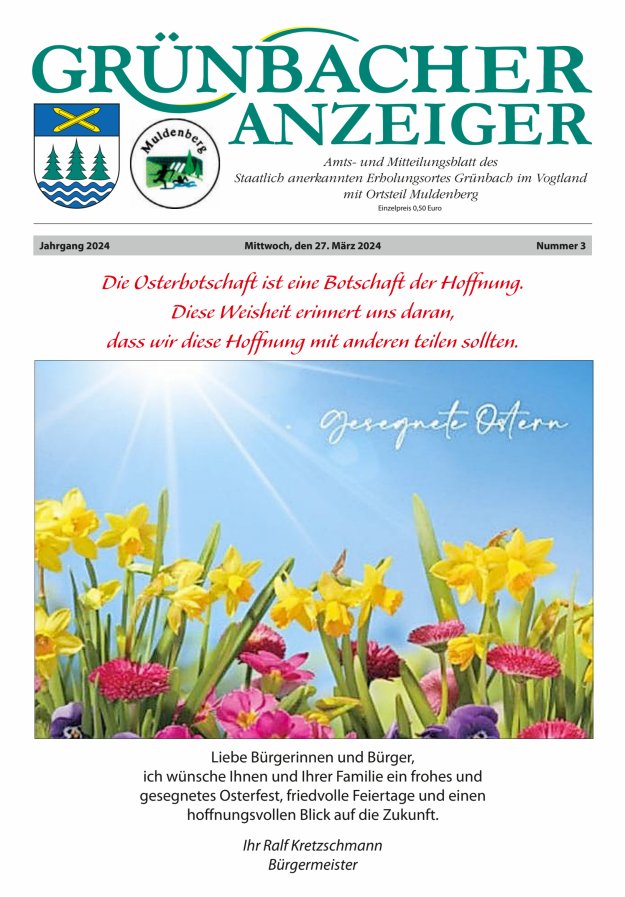 Grünbacher Anzeiger - Amts- und Mitteilungsblatt Titelblatt 03/2024