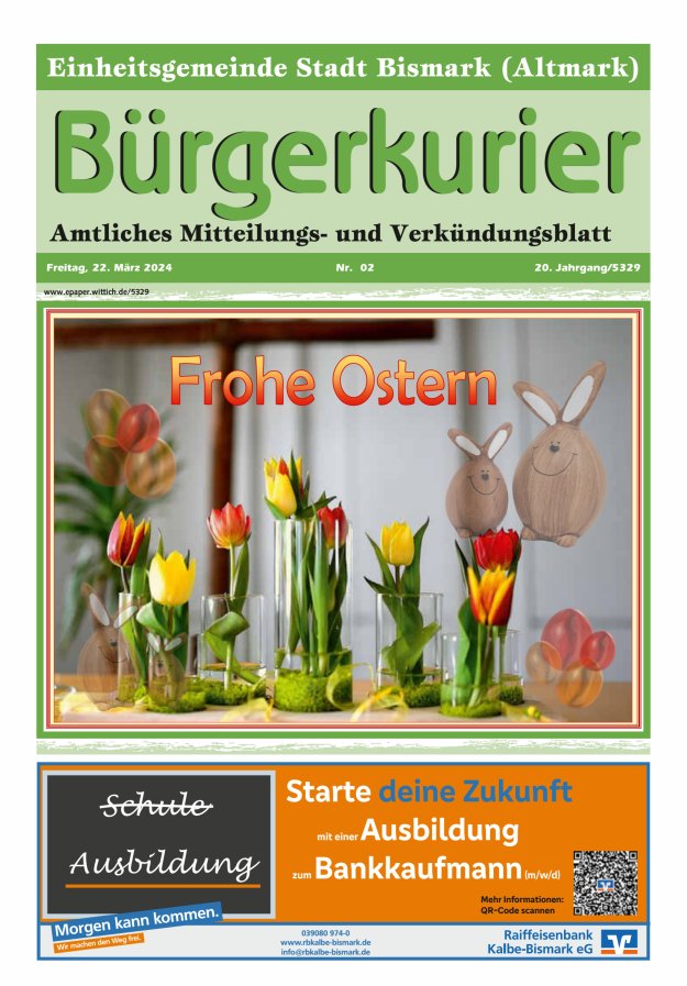 Bürgerkurier der Einheitsgemeinde Stadt Bismark (Altmark) Titelblatt 02/2024