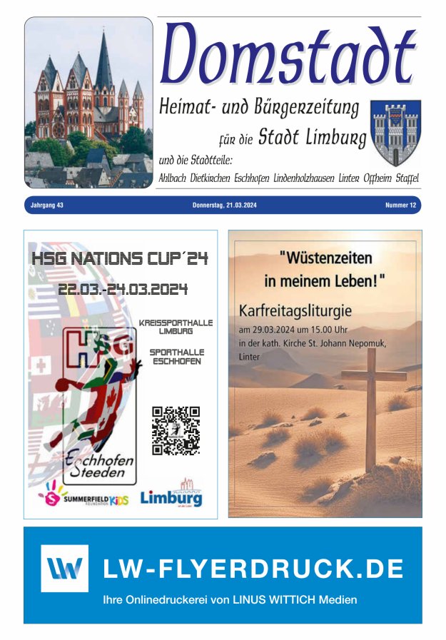 Domstadt - Heimat- und Bürgerzeitung für die Stadt Limburg Titelblatt 12/2024