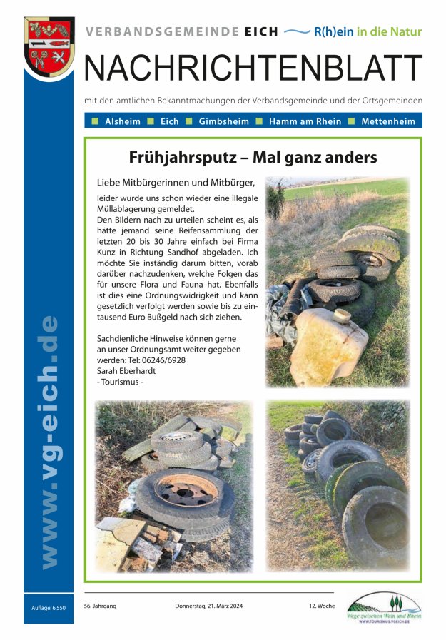 Nachrichtenblatt der VG Eich Titelblatt 12/2024