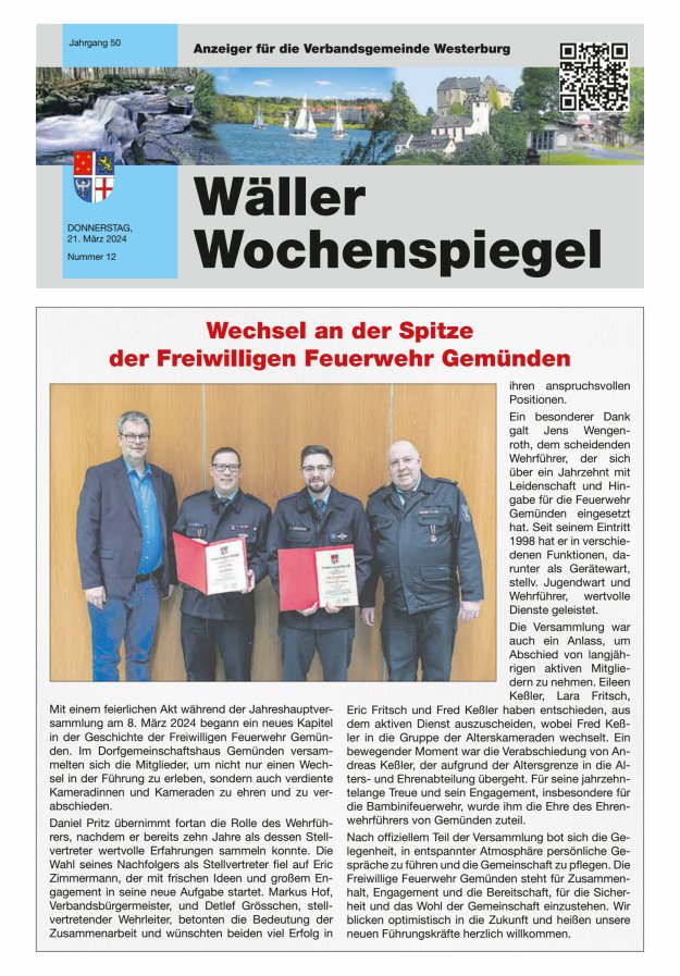 Wäller Wochenspiegel - Anzeiger für die Verbandsgemeinde Westerburg Titelblatt 12/2024