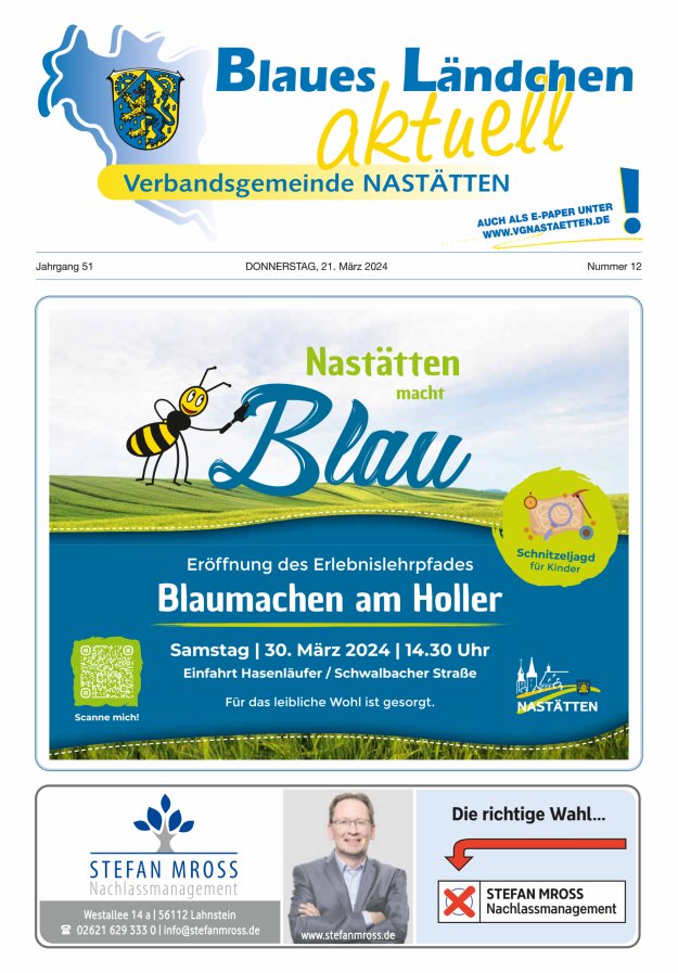 Blaues Ländchen aktuell - Heimat- u Bürgerzeitung VG Nastätten Titelblatt 12/2024