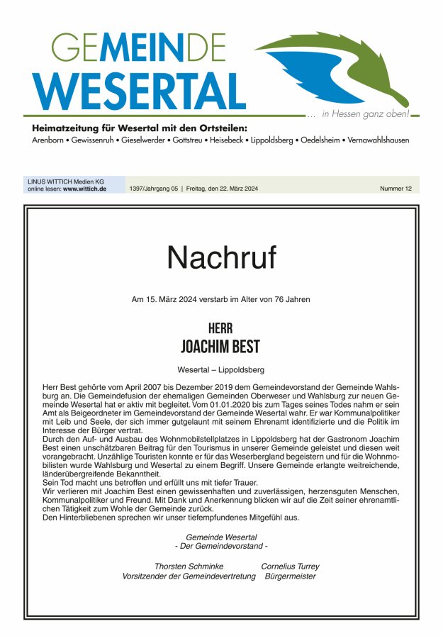 Wesertal Titelblatt 12/2024
