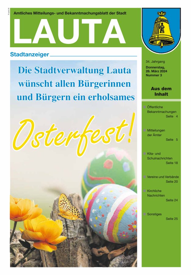 Amtliches Mitteilungs- und Bekanntmachungsblatt der Stadt Lauta - Stadtanzeiger Titelblatt 03/2024