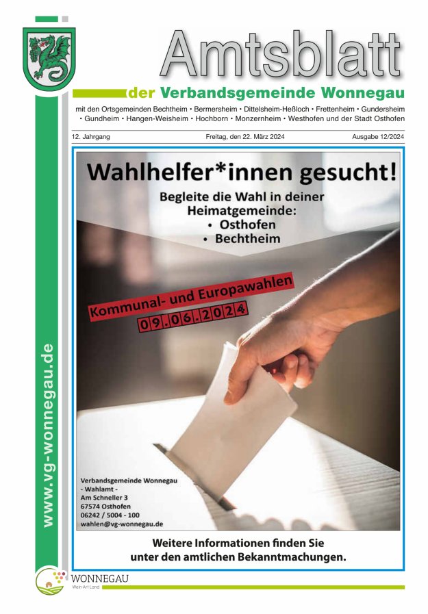 Amtsblatt VG Wonnegau Titelblatt 12/2024