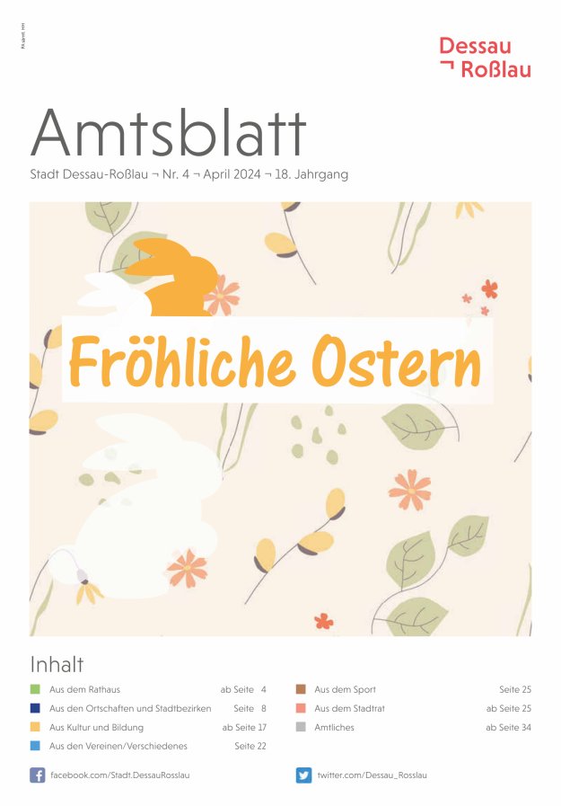 Amtsblatt Stadt Dessau-Roßlau Titelblatt 04/2024