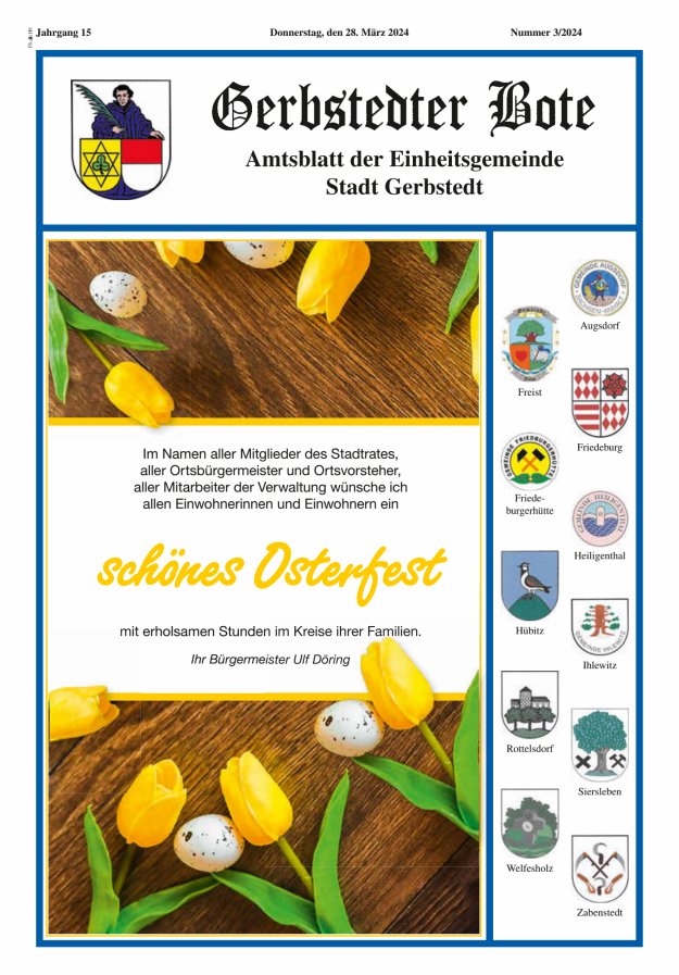 Gerbstedter Bote – Amtsblatt der Einheitsgemeinde Stadt Gerbstedt Titelblatt 03/2024