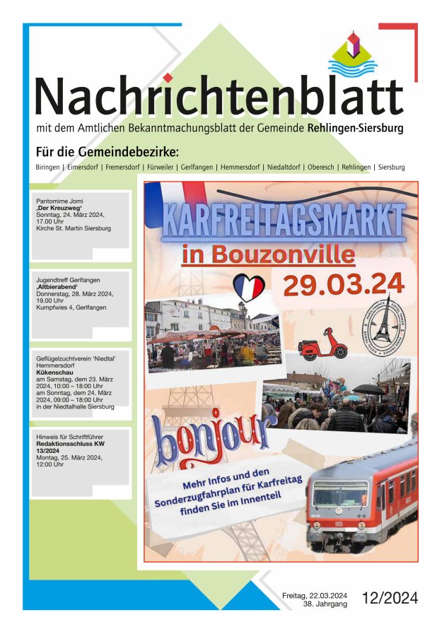Nachrichtenblatt Rehlingen-Siersburg Titelblatt 12/2024