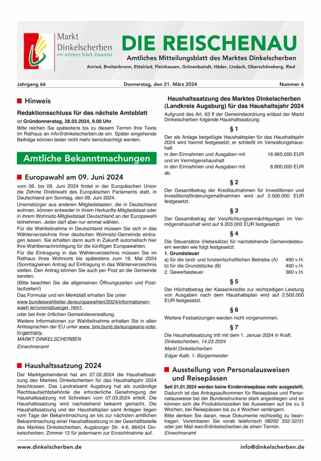 Die Reischenau Titelblatt 06/2024
