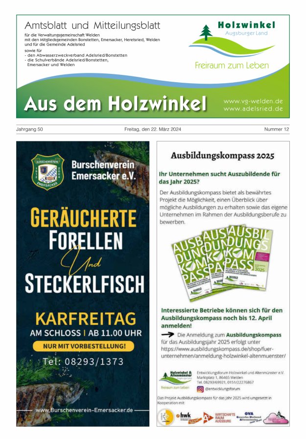 Aus dem Holzwinkel Amtsblatt u Mitteilungsblatt f VG Welden u GemAdelsried Titelblatt 12/2024