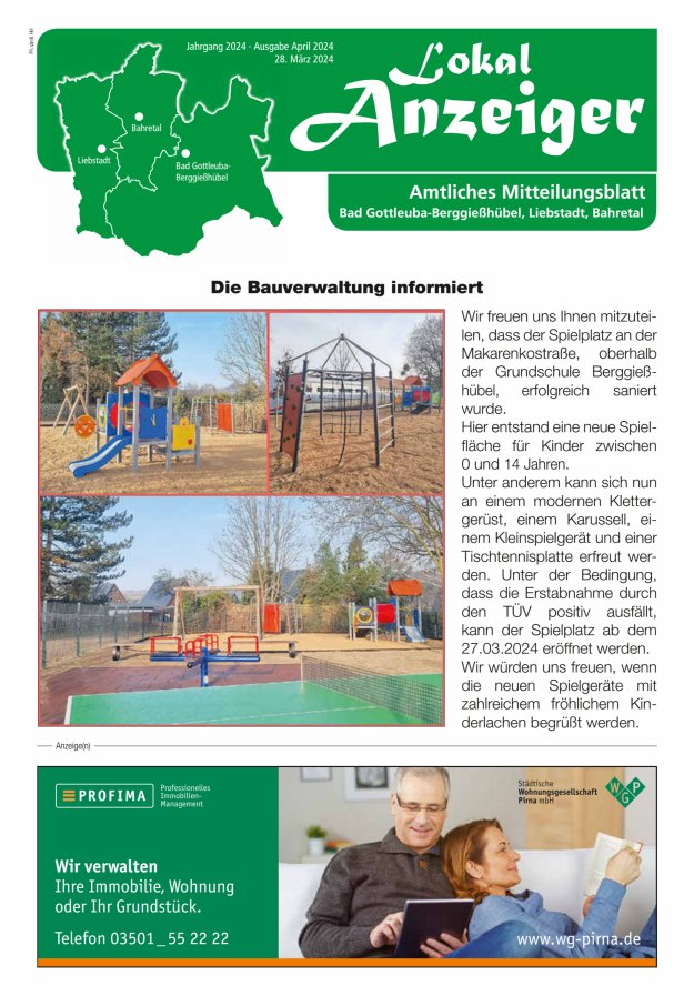 Lokal-Anzeiger - Amtliches Mitteilungsblatt Bad Gottleuba-Berggießhübel, Liebstadt, Bahretal Titelblatt 03/2024