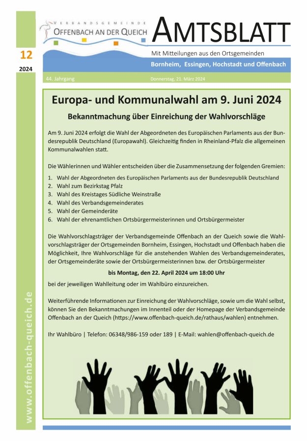 Amtsblatt VG Offenbach an der Queich Titelblatt 12/2024