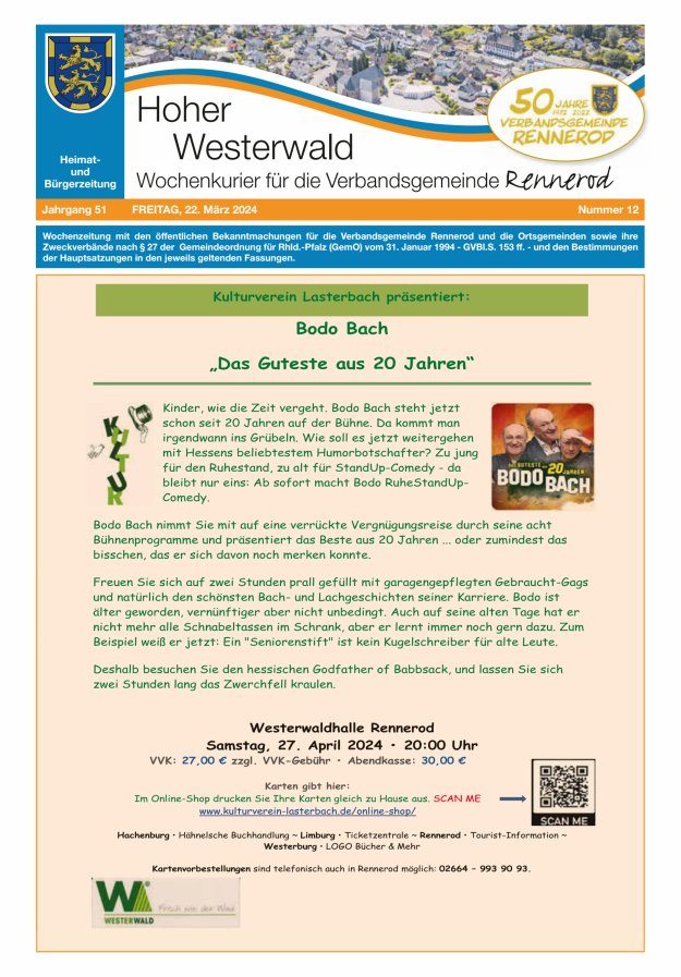 Hoher Westerwald - Wochenkurier für die Verbandsgemeinde Rennerod Titelblatt 12/2024