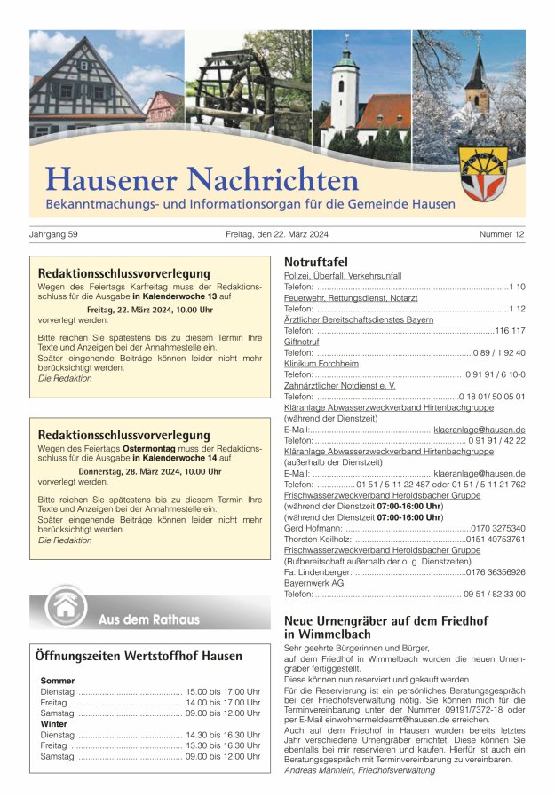 Hausener Nachrichten Titelblatt 12/2024