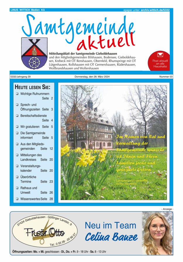 Samtgemeinde aktuell Gieboldehausen Titelblatt 03/2024