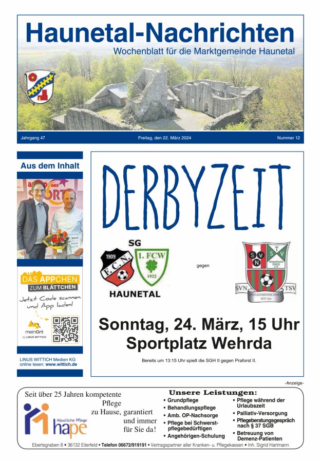 Haunetal-Nachrichten Titelblatt 12/2024