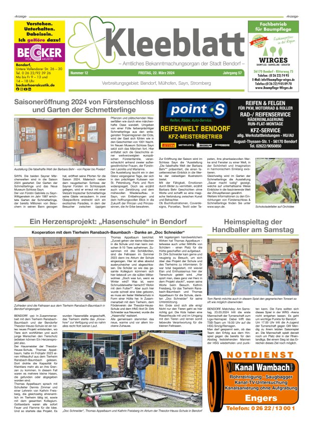 Kleeblatt - Amtliches Bekanntmachungsorgan der Stadt Bendorf Titelblatt 12/2024