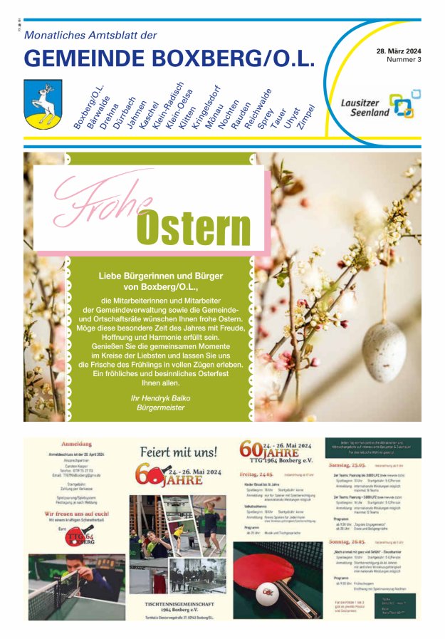 Monatliches Amtsblatt der Gemeinde Boxberg/O.L. Titelblatt 03/2024
