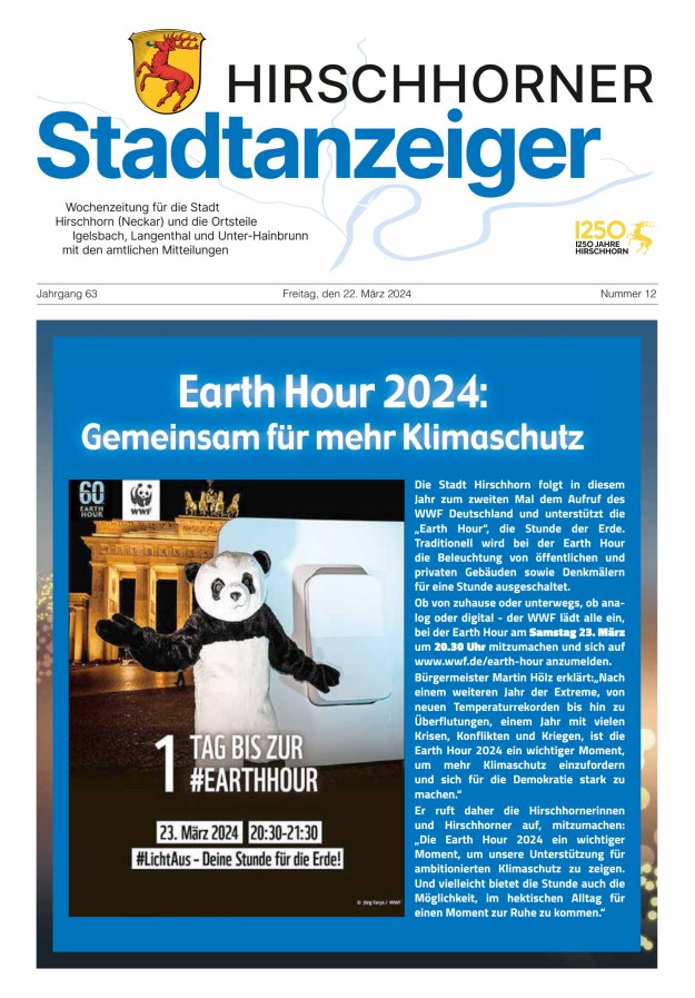 Hirschhorner Stadtanzeiger Titelblatt 12/2024
