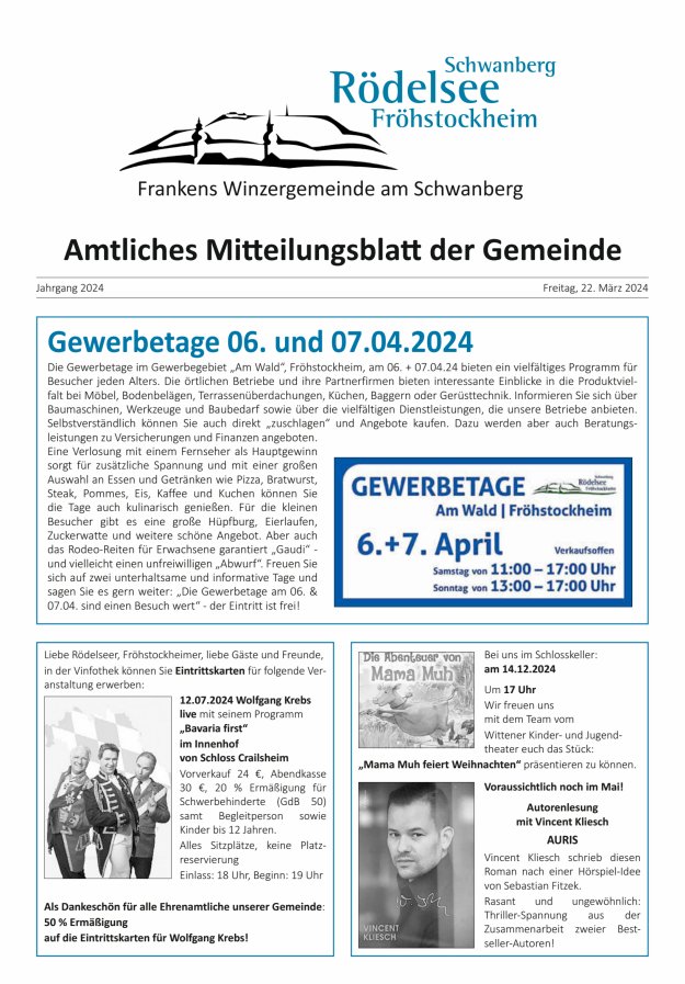 Amtliches Mitteilungsblatt der Gemeinde Rödelsee Titelblatt 03/2024