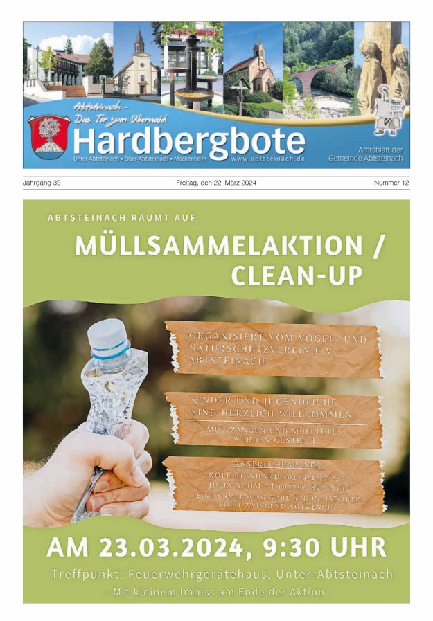 Hardbergbote - Mitteilungsblatt der Gemeinde Abtsteinach Titelblatt 12/2024