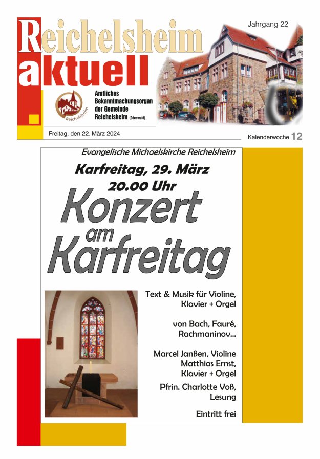 Reichelsheim aktuell - Amtsblatt der Gemeinde Reichelsheim(Odenwald) Titelblatt 12/2024