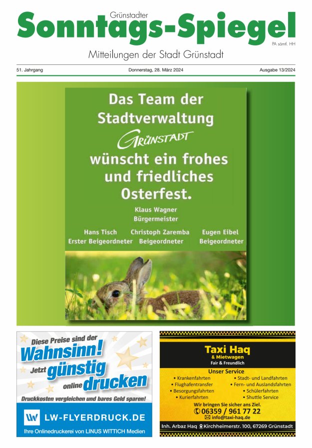 Grünstadter Sonntags-Spiegel Titelblatt 13/2024