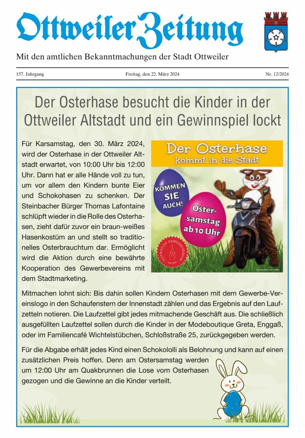 Ottweiler Zeitung Titelblatt 12/2024