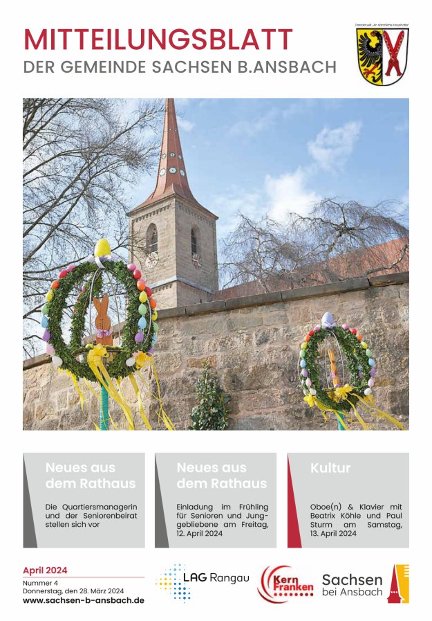 Amts- und Mitteilungsblatt der Gemeinde Sachsen b.Ansbach Titelblatt 04/2024