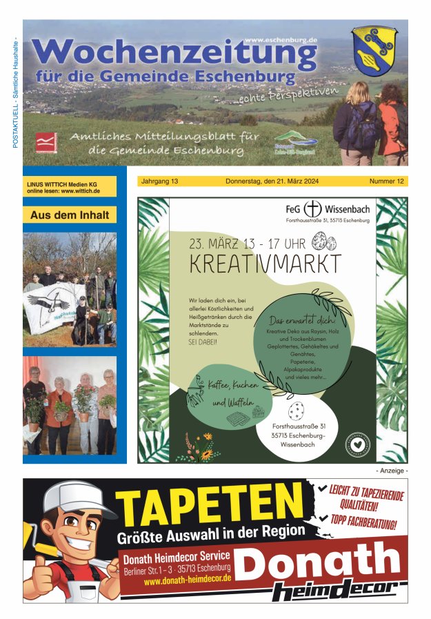 Wochenzeitung für die Gemeinde Eschenburg Titelblatt 12/2024