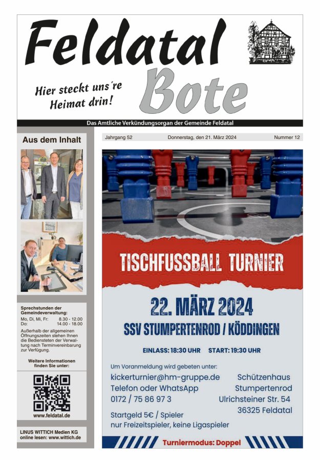 Das Amtliche Verkündungsorgan der Gemeinde Feldatal Titelblatt 12/2024