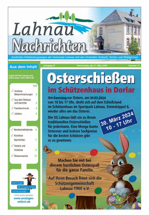 Lahnau Nachrichten Titelblatt 12/2024