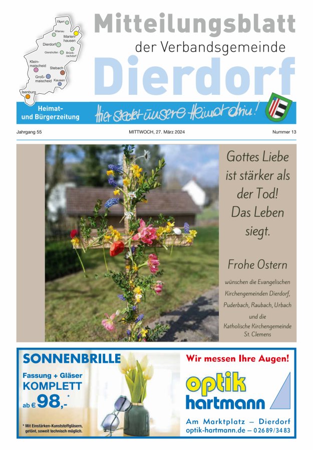 Mitteilungsblatt der Verbandsgemeinde Dierdorf Titelblatt 13/2024