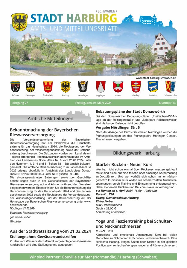 Amts- und Mitteilungsblatt der Stadt Harburg Titelblatt 13/2024