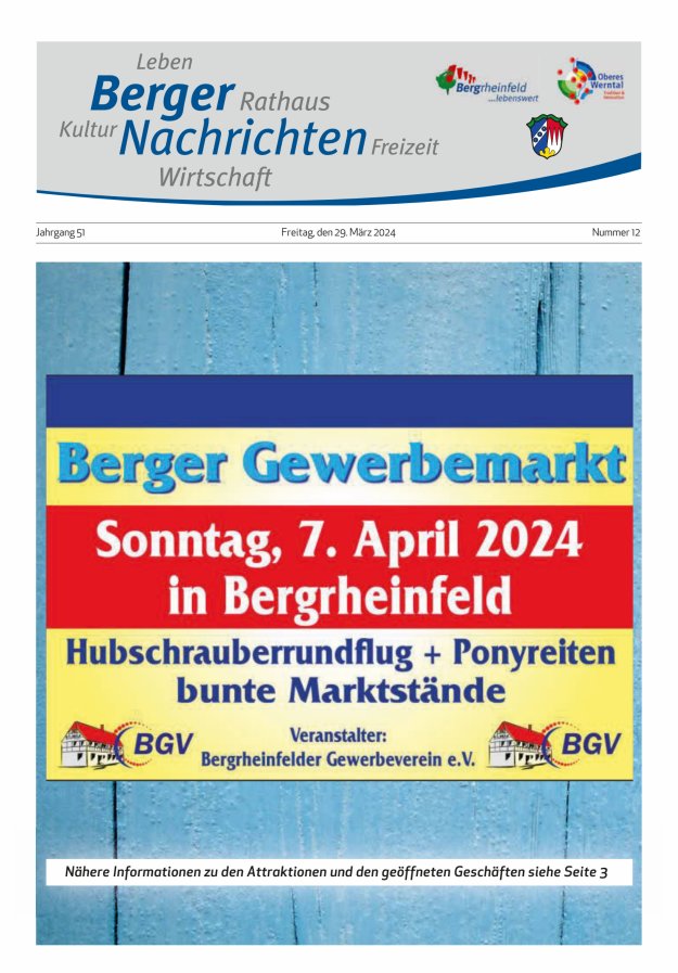 Berger Nachrichten, Bergrheinfeld Titelblatt 12/2024