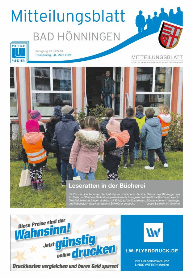 Mitteilungsblatt für den Bereich der Verbandsgemeinde Bad Hönningen Titelblatt 13/2024