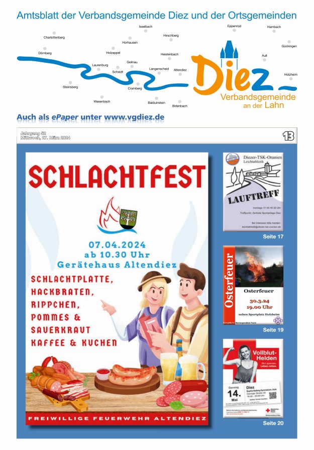 Mitteilungsblatt der Verbandsgemeinde Diez und der Ortsgemeinden Titelblatt 13/2024