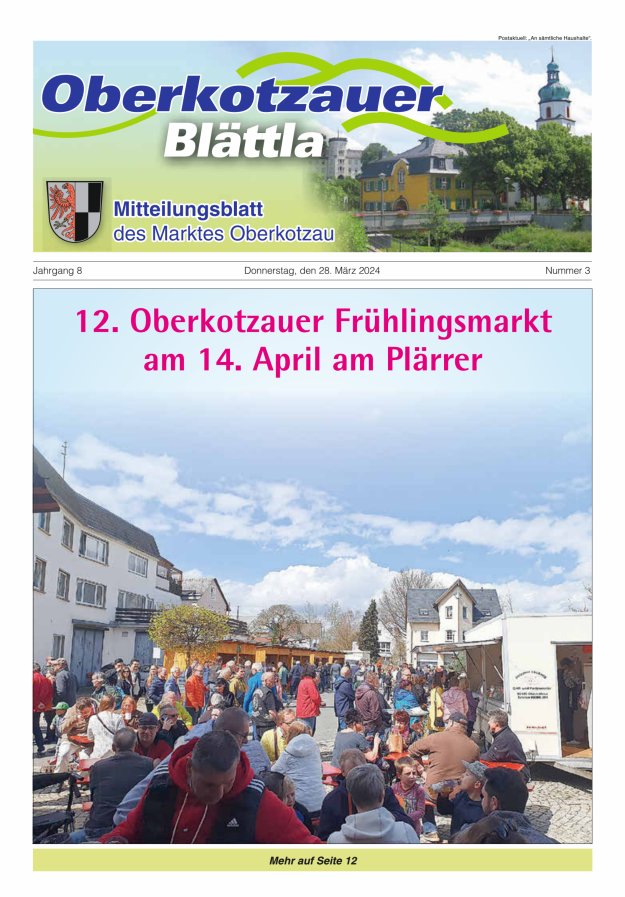 Oberkotzauer Blättla Mitteilungsblatt des Marktes Oberkotzau Titelblatt 03/2024