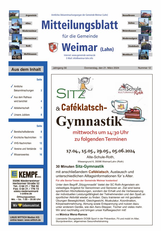Mitteilungsblatt für die Gemeinde Weimar Titelblatt 12/2024