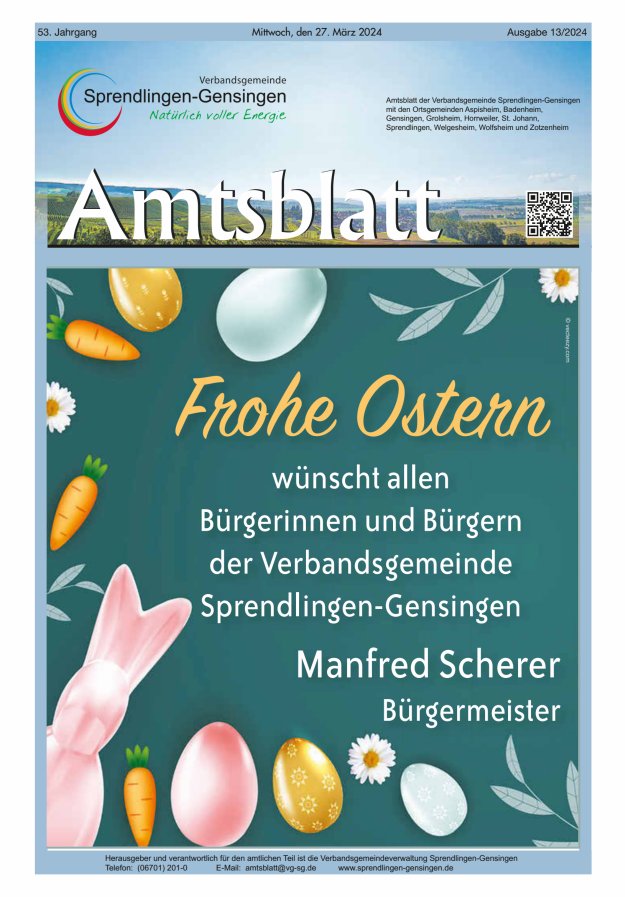 Amtsblatt VG Sprendlingen-Gensingen Titelblatt 13/2024