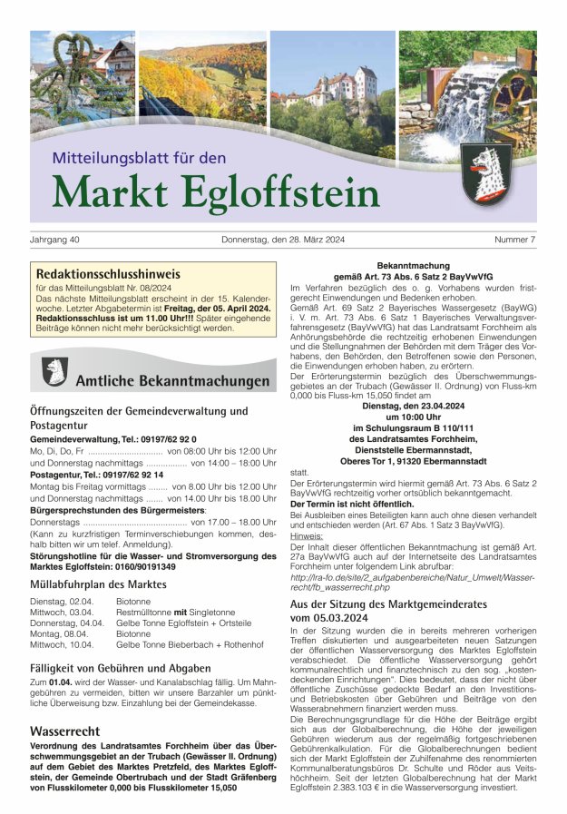 Mitteilungsblatt für den Markt Egloffstein Titelblatt 07/2024