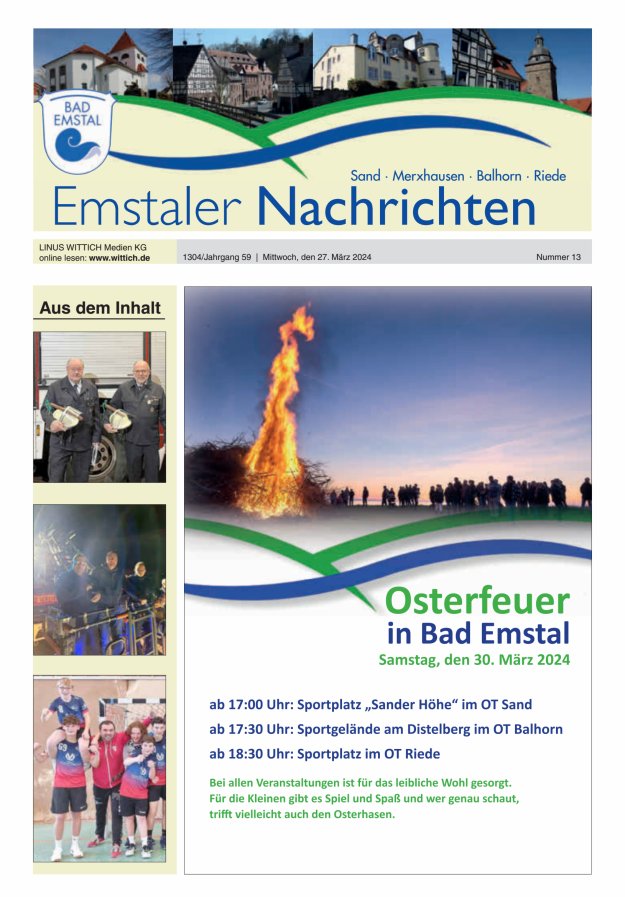Emstaler Nachrichten Titelblatt 13/2024