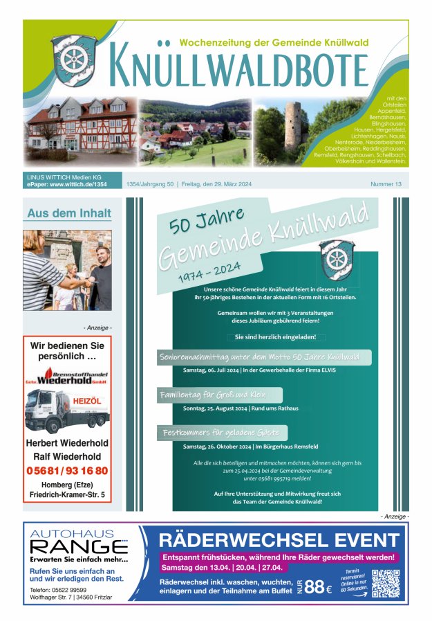 Knüllwaldbote Titelblatt 13/2024