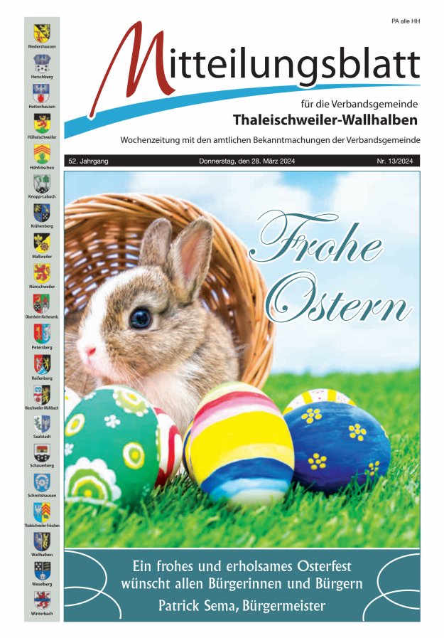 Mitteilungsblatt VG Thaleischweiler-Wallhalben Titelblatt 13/2024