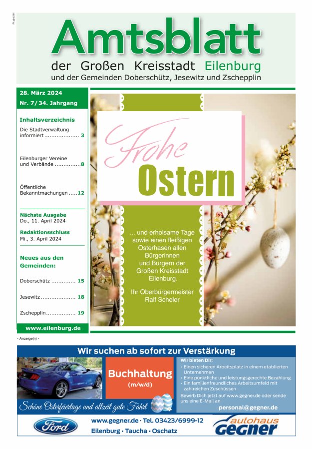 Muldespiegel und Amtsblatt der Großen Kreisstadt Eilenburg und der Gemeinden Titelblatt 07/2024
