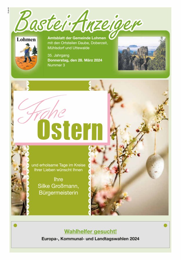 Bastei-Anzeiger - Amtsblatt der Gemeinde Lohmen mit den Ortsteilen Titelblatt 03/2024