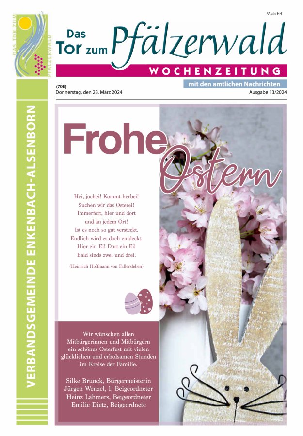 Das Tor zum Pfälzer Wald - VG Enkenbach-Alsenborn Titelblatt 13/2024