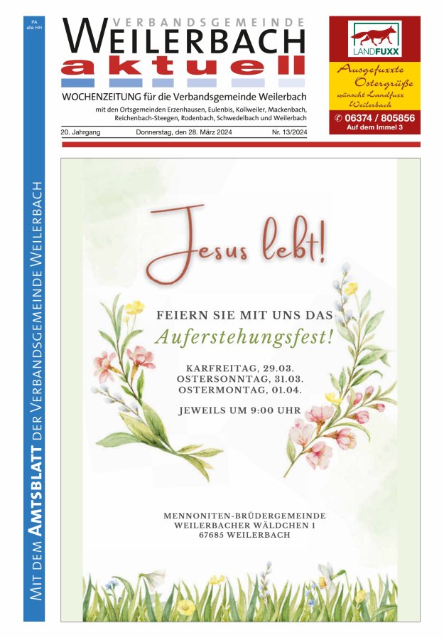 Verbandsgemeinde Weilerbach aktuell Titelblatt 13/2024