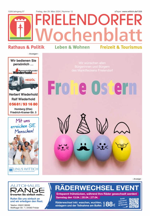 Frielendorfer Wochenblatt Titelblatt 13/2024